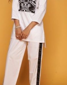 3 White Giza Cotton Satin Co-Set 169