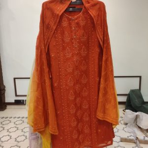 Mull Chanderi Lucknowi With Shaded Dup  - 142