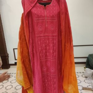 Mull Chanderi Lucknowi With Shaded Dup - 143