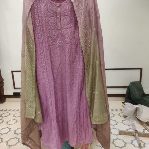 Mull Chanderi Lucknowi With Shaded Dup - 145