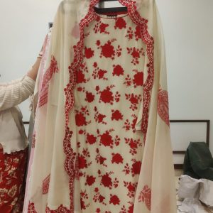 Mull Chanderi Heavy Embroidery Block Print - 158