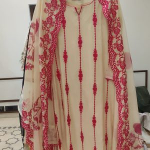 Mull Chanderi Heavy Embroidery Block Print - 159