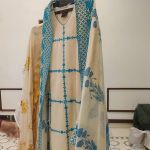 Mull Chanderi Heavy Embroidery Block Print - 160