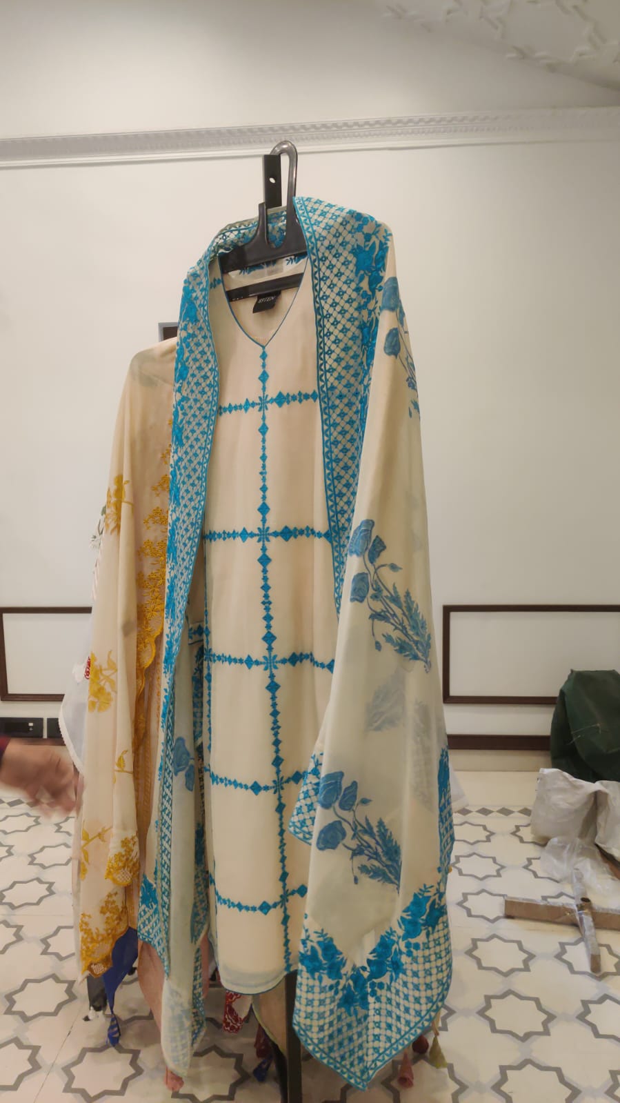 Mull Chanderi Heavy Embroidery Block Print - 160