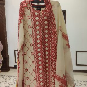 Mull Chanderi Heavy Embroidery Block Print - 161