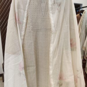 DNO192 Khadi Linen Embroidery & Mull Hand Print Dup - 192