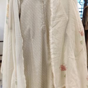 DNO193 Khadi Linen Embroidery & Mull Hand Print Dup - 193