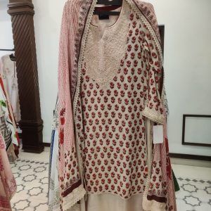 DNO31 Georgette Neck Lucknowi work & Block Print Dup - 31