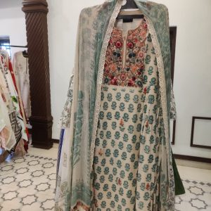 DNO43 Georgette Neck Lucknowi Work & Block Print Dup - 43