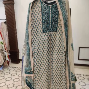 DNO44 Georgette Neck Lucknowi Work & Block Print Dup - 44