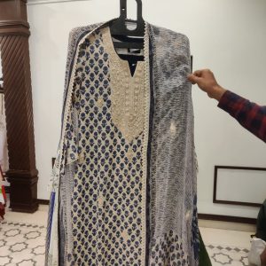 DNO45 Georgette Neck Lucknowi Work & Block Print Dup - 45