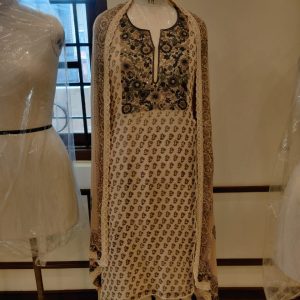 DNO46 Georgette Neck Lucknowi Work & Block Print Dup - 46